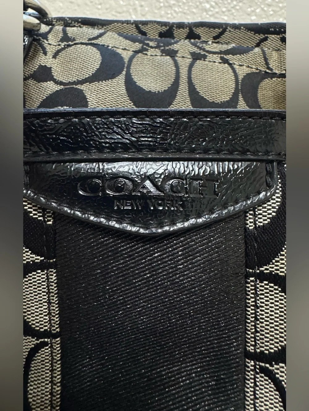 Coach Black and Beige Signature Canvas Shoulder Bag